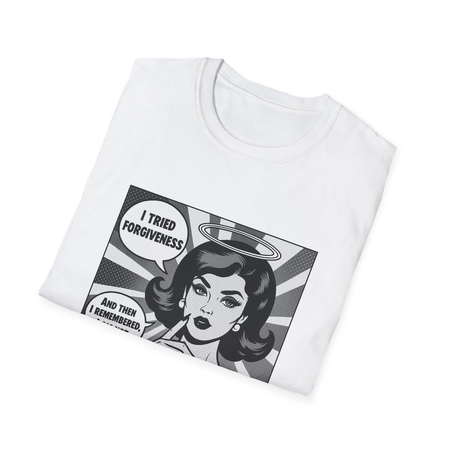 Forgiveness Quote T-Shirt – “I’m Not Jesus” Graphic Tee, Black & White Pop Art, Feminist Statement Shirt