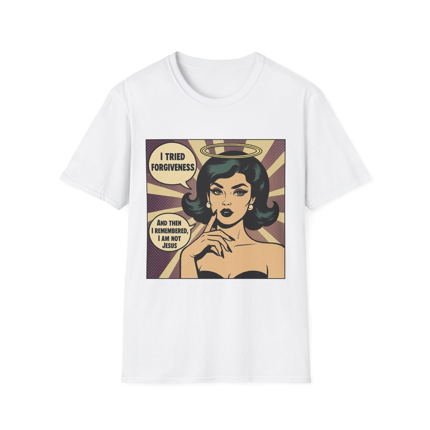 Forgiveness Quote T-Shirt (Color) – “I’m Not Jesus” Graphic Tee, Black & White Pop Art, Feminist Statement Shirt
