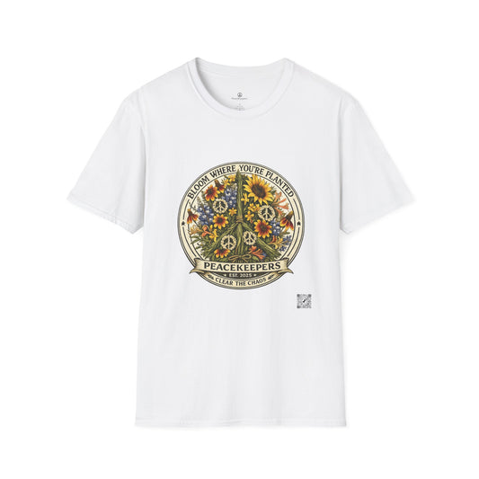 Bloom Where You’re Planted – PeaceKeepers Est. 2025 Vintage Floral Emblem Tee | Clear the Chaos Collection
