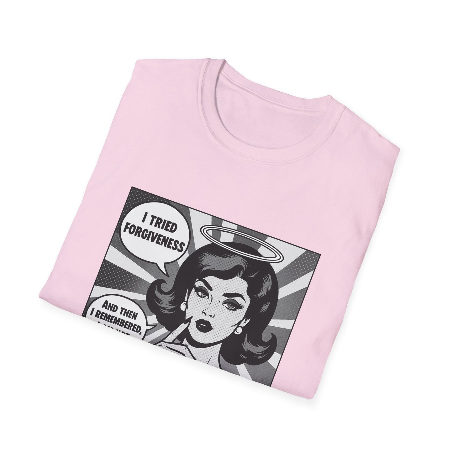 Forgiveness Quote T-Shirt – “I’m Not Jesus” Graphic Tee, Black & White Pop Art, Feminist Statement Shirt