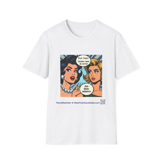 Therapy Glow-Up T-Shirt – “Therapy Made Me Hotter (and More Unhinged)” Comic Style Graphic Tee, Retro Pop Art Humor, Feminist Mental Health Shirt