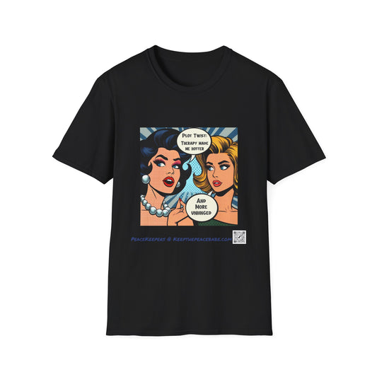 Therapy Glow-Up T-Shirt – “Therapy Made Me Hotter (and More Unhinged)” Comic Style Graphic Tee, Retro Pop Art Humor, Feminist Mental Health Shirt